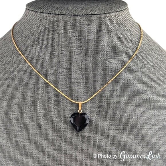 Vintage Translucent Faceted Brown Stone Heart Pendant Gold Tone Chain Necklace - Picture 3 of 13